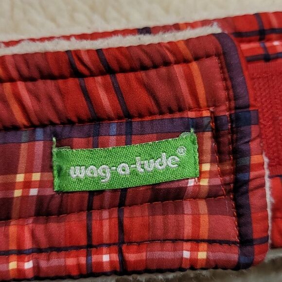 Wag-A-Tude Red Plaid Lined Dog Jacket- Size M - Picture 2 of 7
